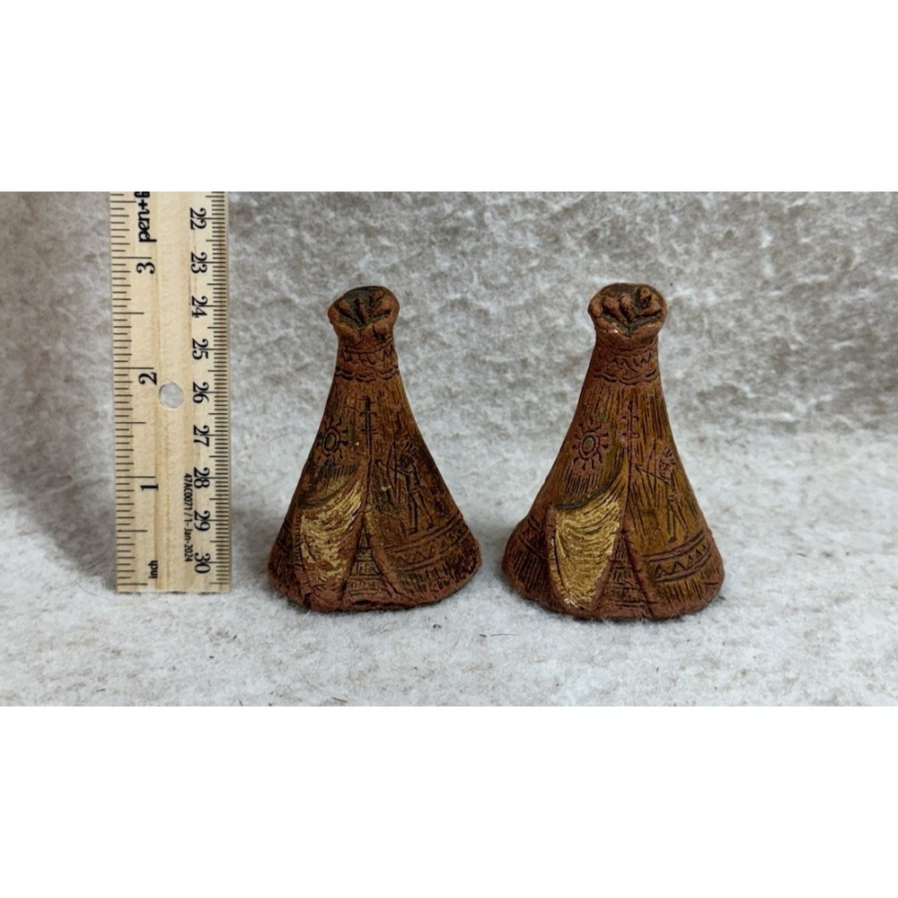 Mali Hand Carved Teepee Salt & Pepper Shakers Wood 3" Tall Vintage 1947